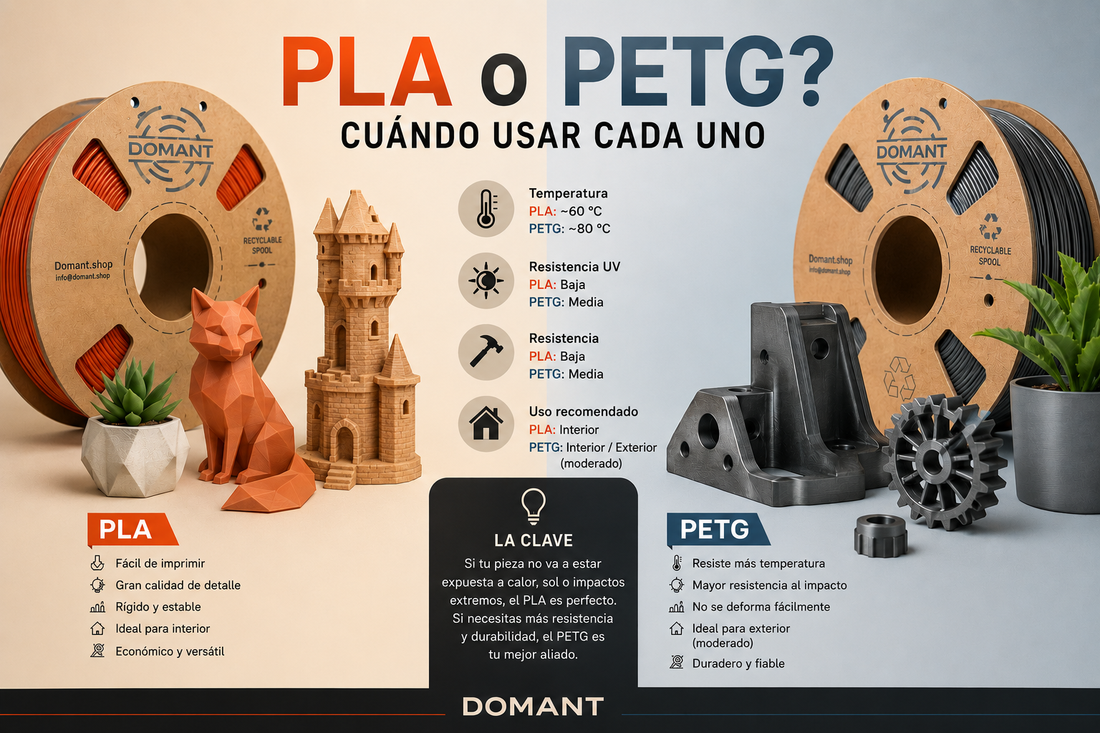 PLA o PETG: cuándo usar cada uno (guía rápida para no fallar)
