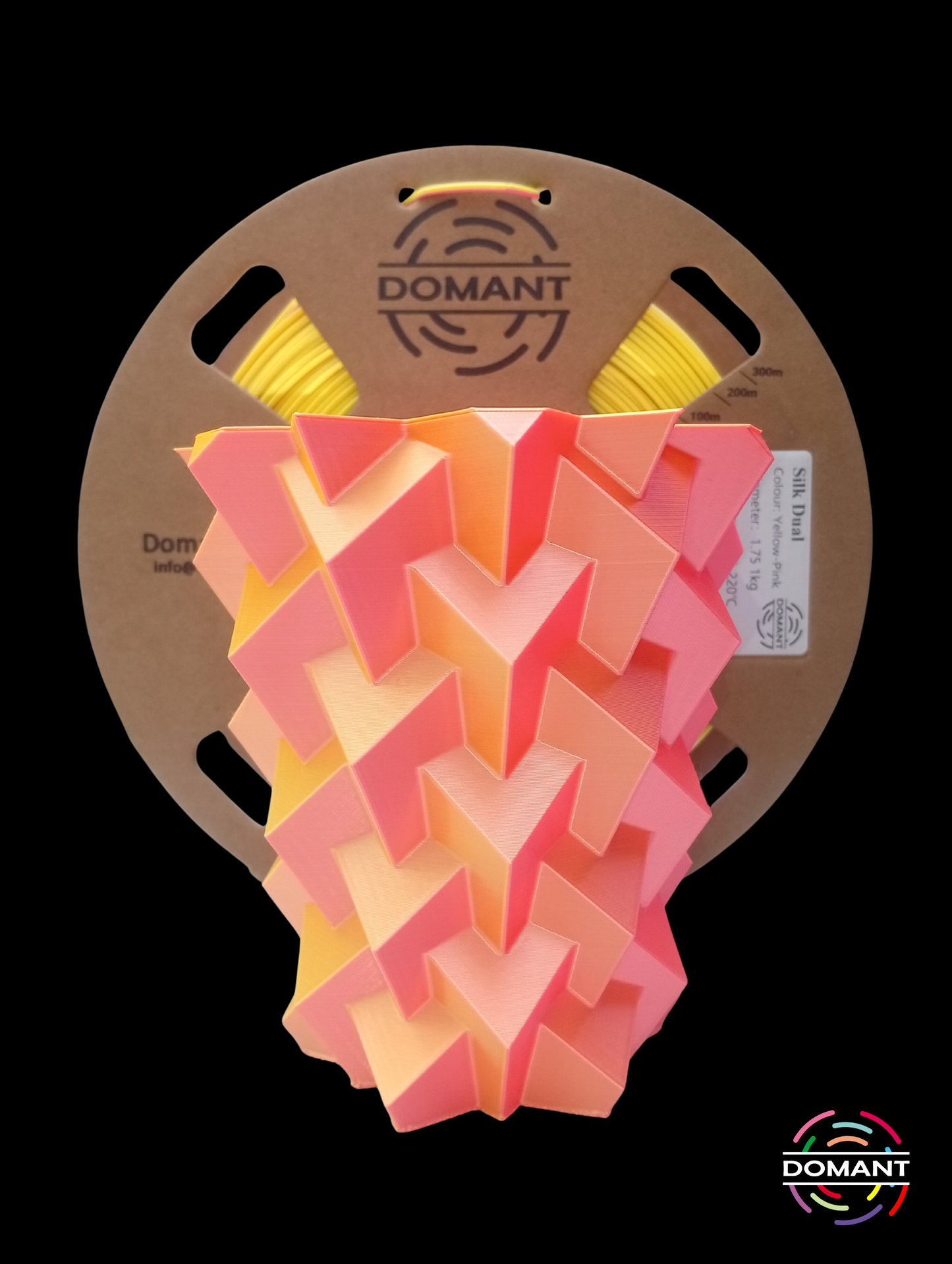 PLA Seda Dualcolor Amarillo/Rosa | Filamento 3D Bicolor Efecto Seda 1.75mm 1kg DOMANT