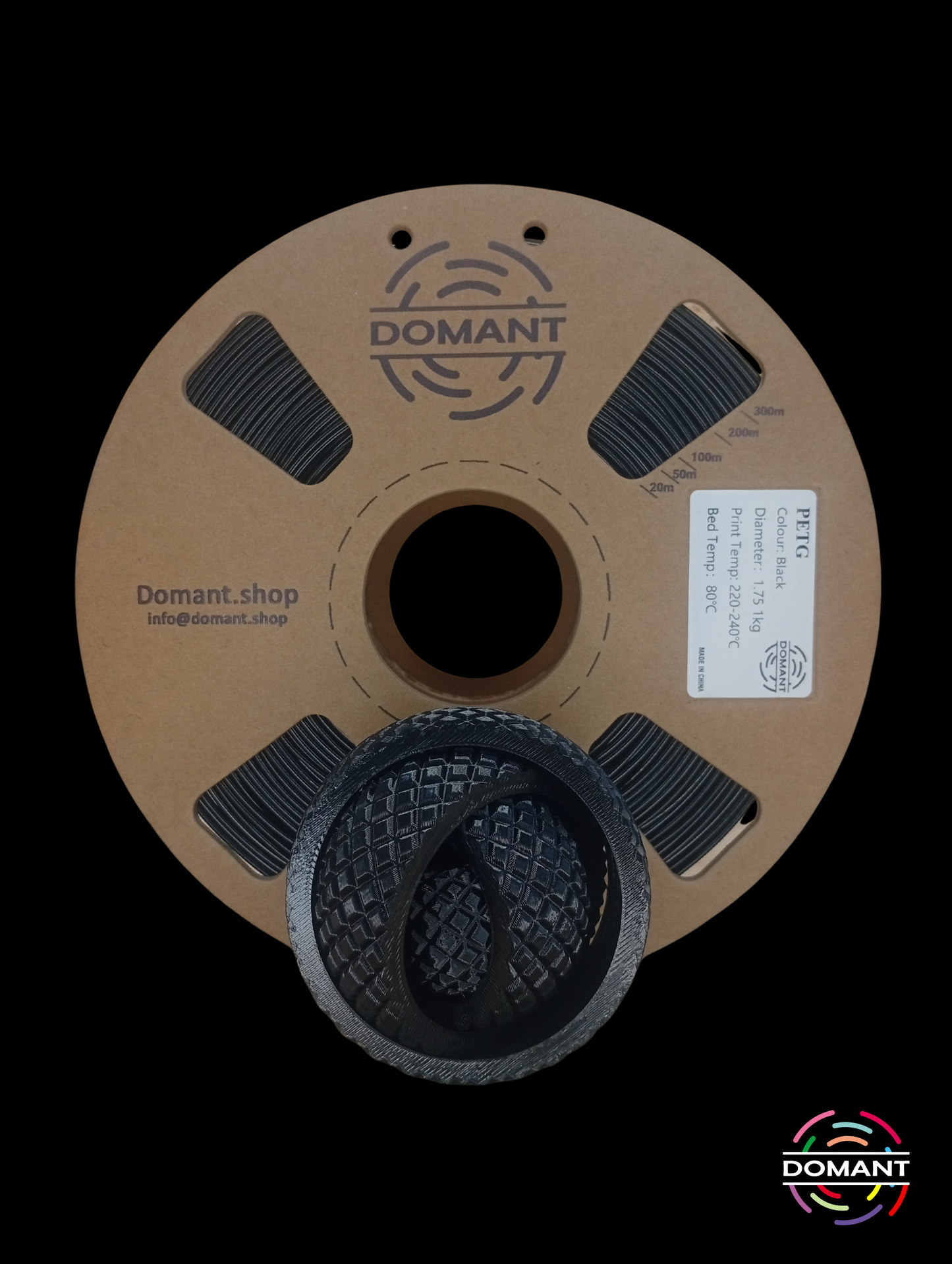 Filamento PETG Negro 1.75mm 1kg | Alta Resistencia y Acabado Profesional | DOMANT