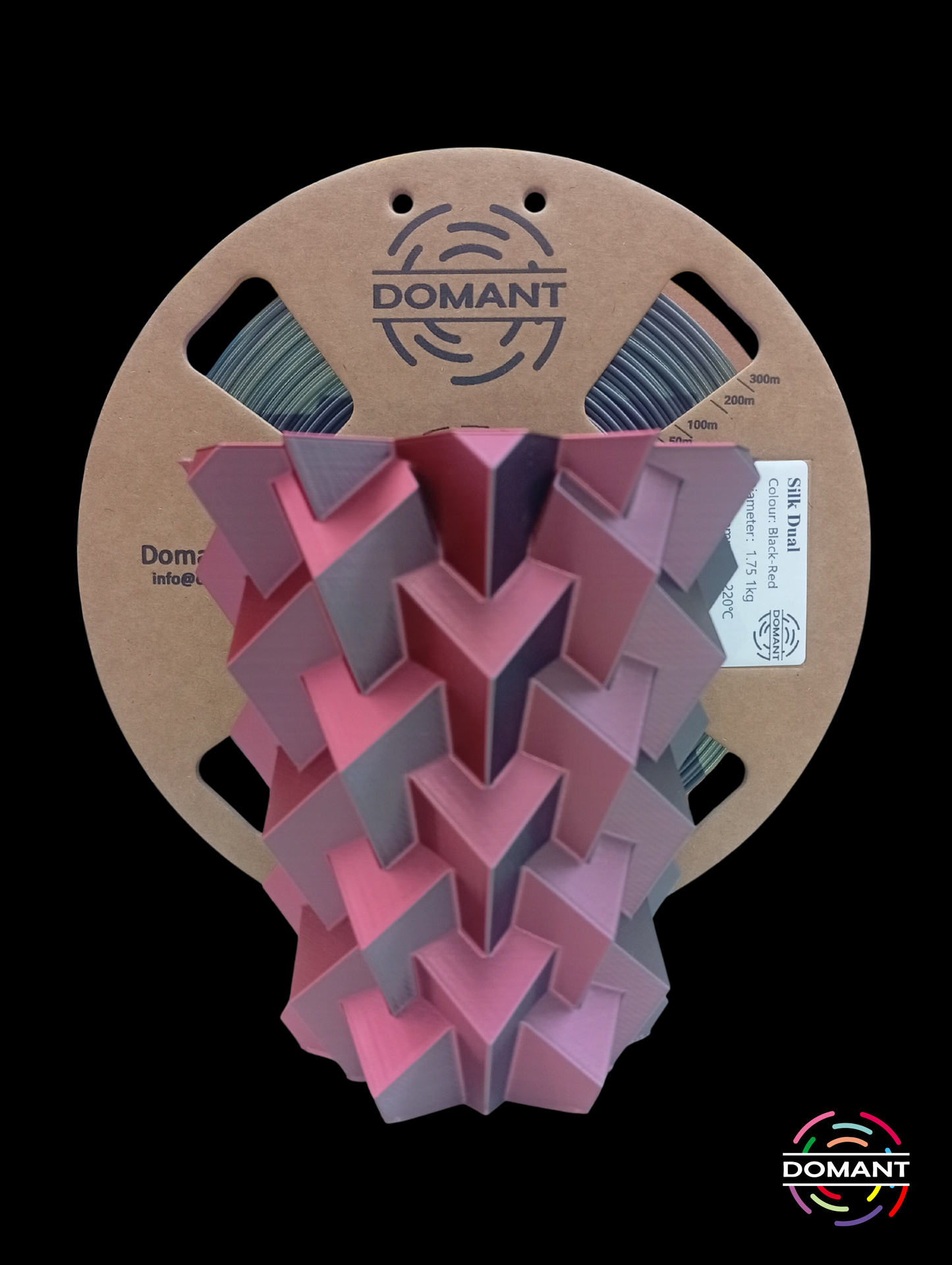 PLA Seda Dualcolor Negro/Rojo | Filamento 3D Bicolor Efecto Seda 1.75mm 1kg DOMANT